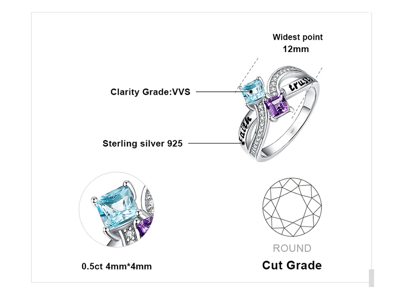 Ювелирное кольцо Faith Trust с подлинным топазом, аметист, 925 пробы, серебряные кольца для женщин, кольцо для обещаний, серебро 925, драгоценные камни, ювелирное изделие