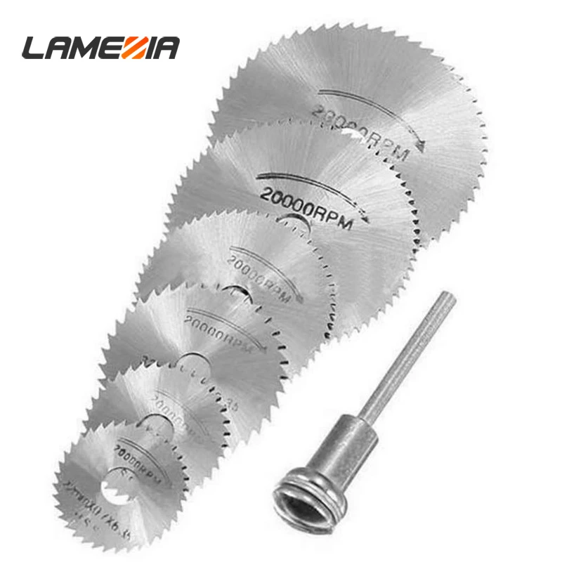 

LAMEZIA 6PCS HSS Mini Circular Saw Blade Set Rotary Tool Cutting Chuck Discs Mandrel For Dremel Cut Off
