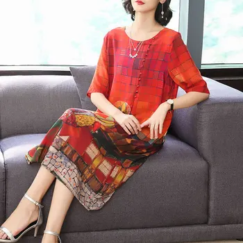 

Floral Summer Women Silk Beach Red Boho Dress Elegant A Line Ladies Dresses Casual Vestidos De Verano 0002 KJ5700
