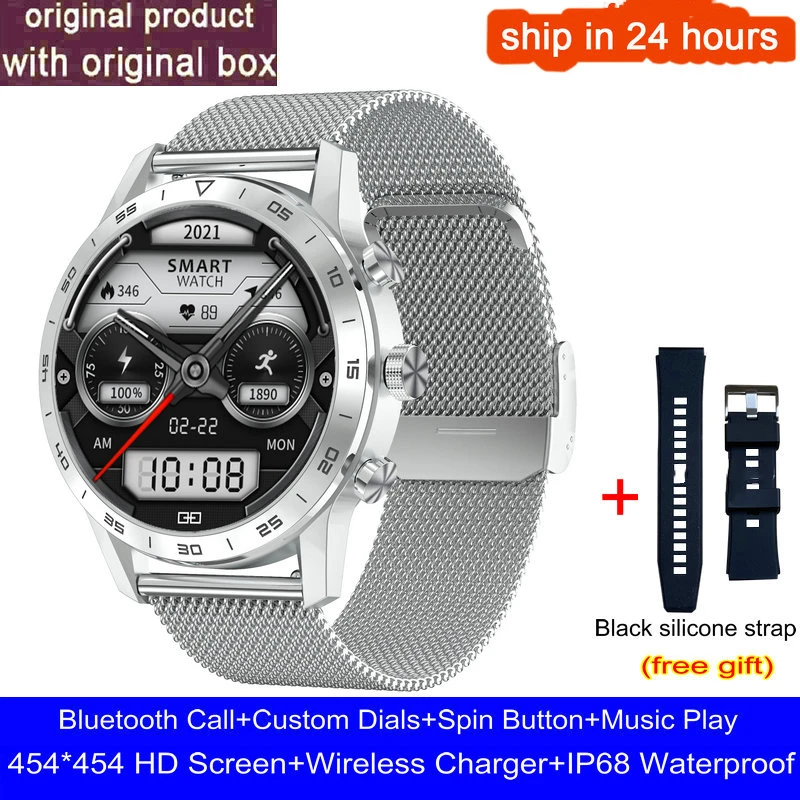 454*454 HD Screen KK70 Smart Watch Men Phone Call Wireless Charger Rotary Button IP68 Waterproof Music Play ECG Smartwatch 
