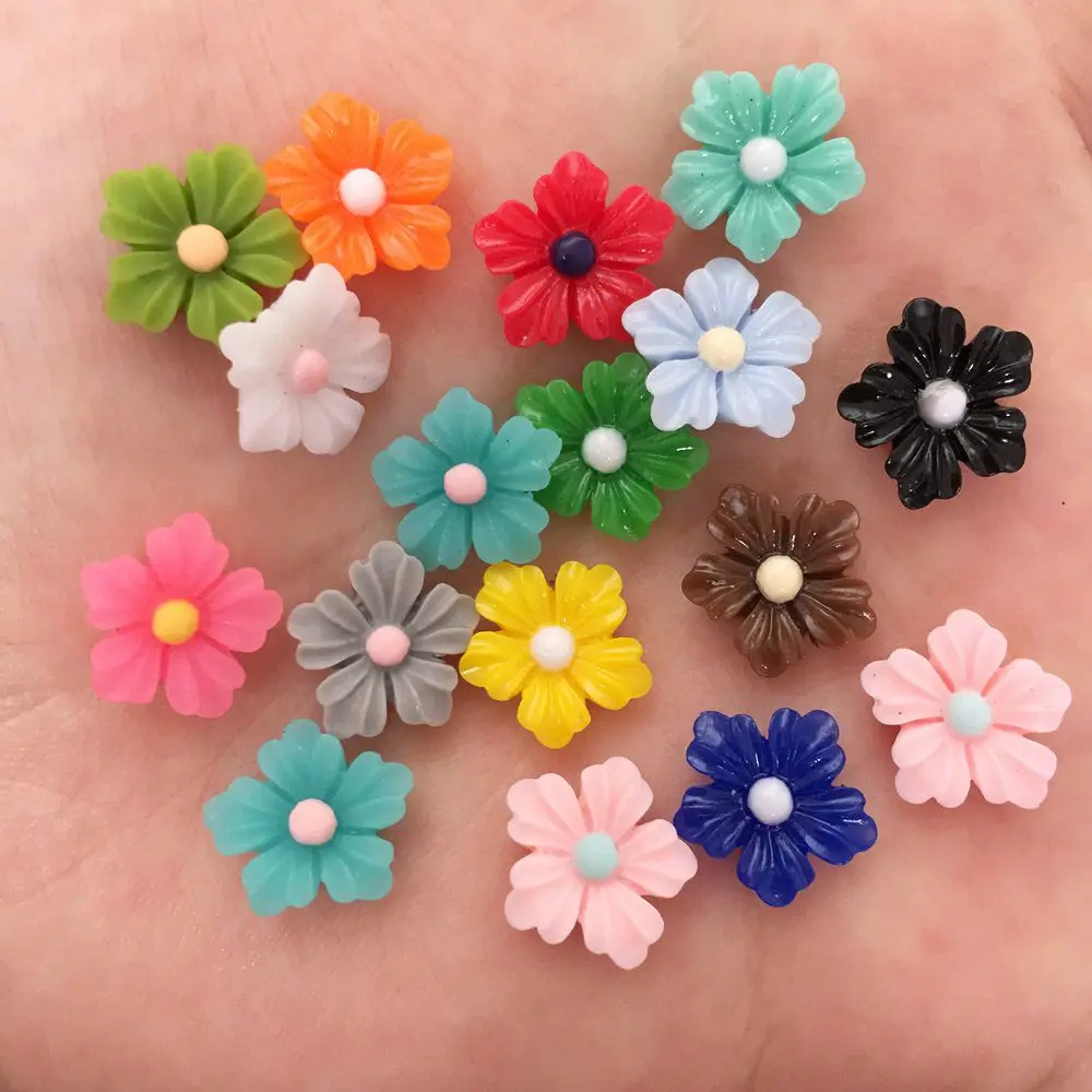 50pcs Resin 12mm Flower Flat Back Stone Appliques DIY Wedding Scrapbook Craft, resin flower embellishments, resin embellishments