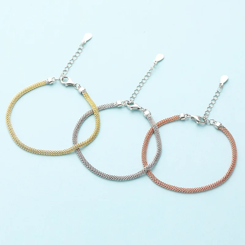 

S925 Fine Silver Bracelets Italy Mesh Chain Bracelets