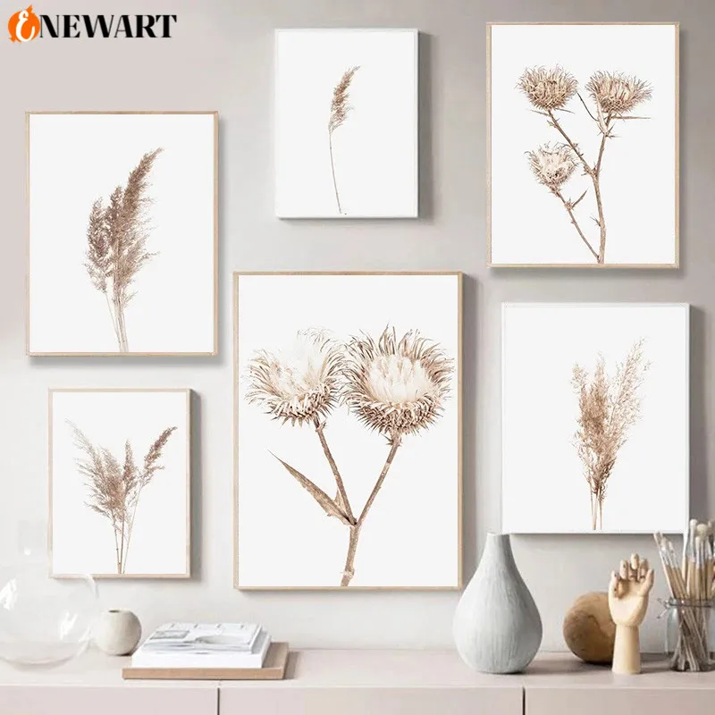 Богемный стиль цветочный трава настенное искусство природное растение холст плакат Минималистичная