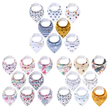 

8 Pcs/set Autumn Winter Baby Saliva Towel Newborn Cute Printing Triangle Bibs