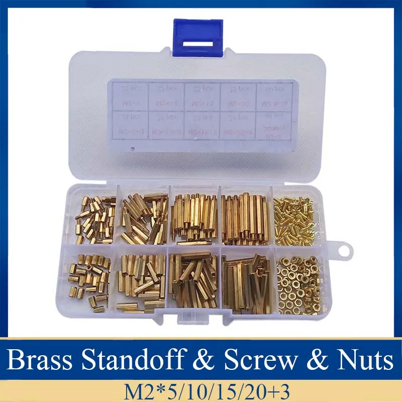 

320pcs/Set M2 Brass Hex Standoff Nut Screw Assortment kit Male Female Threaded Hollow Pillar Spacer Standoff