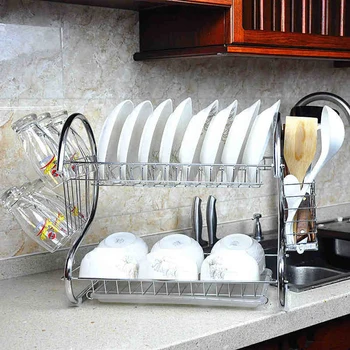

2layers Tableware Cutlery Holder Organizer Dinnerware Container Kitchen Sink Dish Drainer Drying Rack Bowl Plate Storage Basket