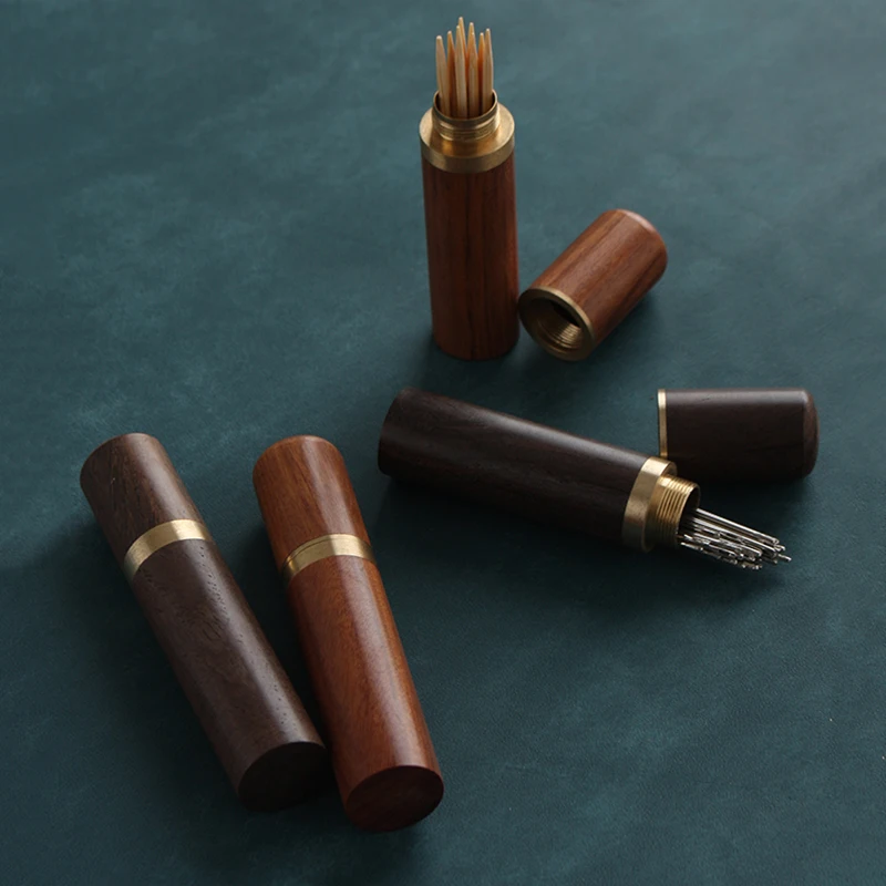 

1Pc Durable Needles Storage Case Wooden Box Needles Bottle Sandalwood Needlework Storage Wood Case Holder with 10pcs Needles