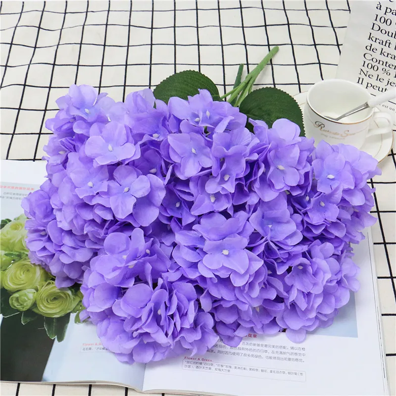 Light purple Большой 6 голов искусственный цветок Шелковый букет гортензии Свадебный букет поддельный цветок домашний Декор цветок настенный Рождественский подарок - Цвет: Light purple