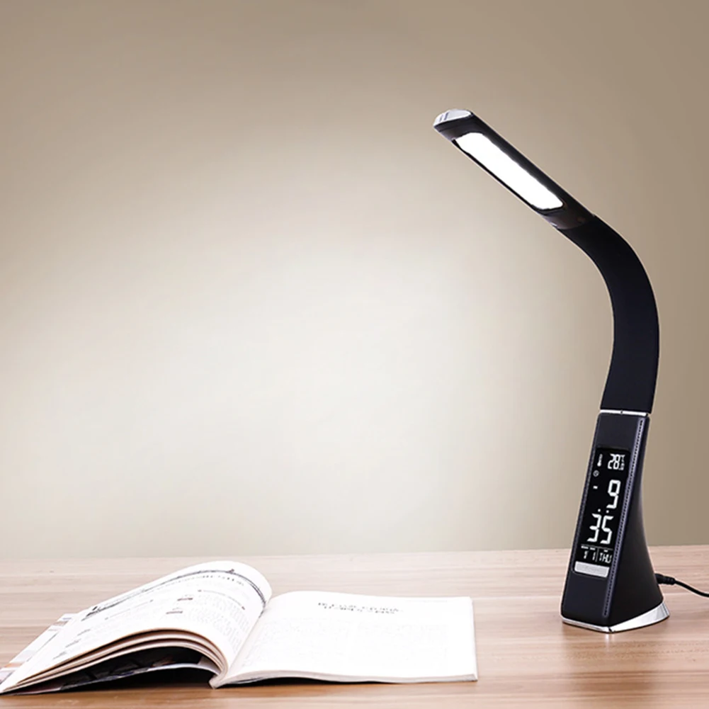 

LED Table Lamp Built In Rechargeable Brightness Adjustable Bedroom Reading Lamp With Integrated Alarm Clock Calendar Desk Lamp