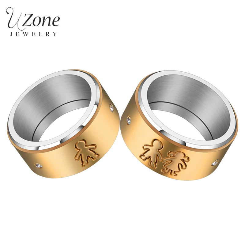 UZone Happy Family Ring 316L Stainless Steel Gold Rotatable Couple Rings For Men Women Birthday Jewelry Gift Anneaux Anillos | Украшения и