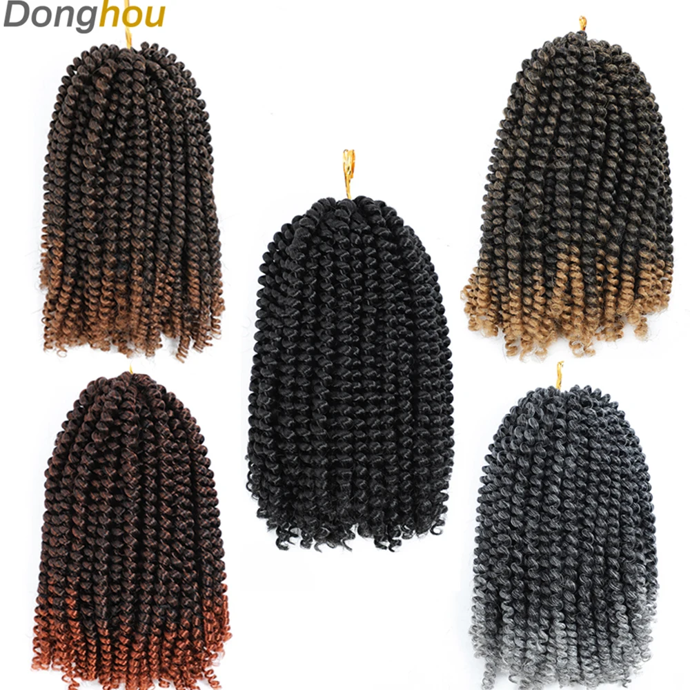 Ombre Spring Twist Hair 8 Inch Spring Twist Crochet Hair For Women Kinky Curly Twist Synthetic Braiding Hair 30 Strands/Pack 4