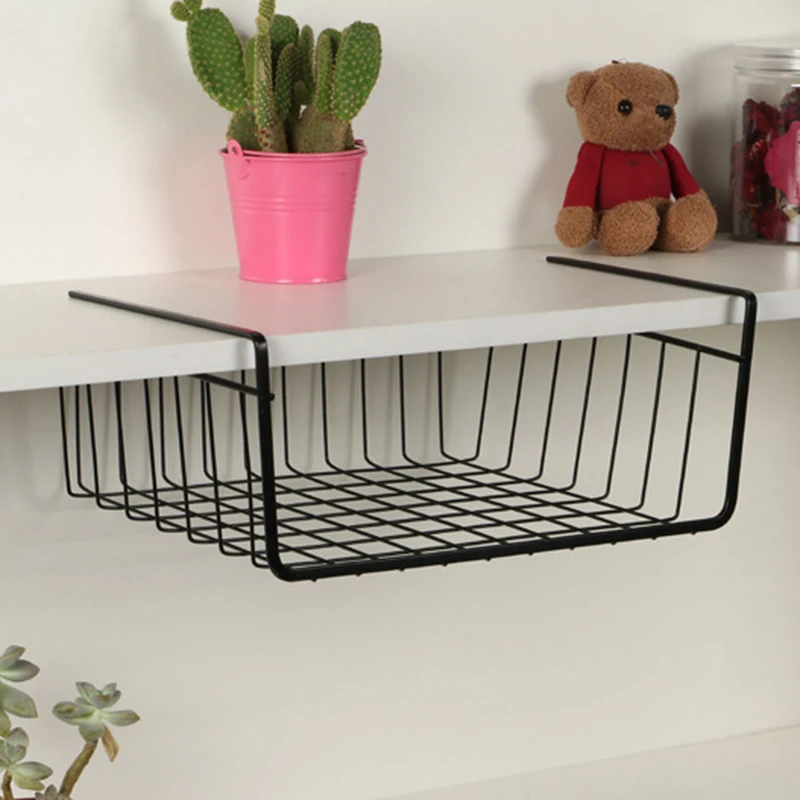 Under Shelf Storage Basket Holder Rack Hanger Dormitory Organiser Space Saving Organization Cabinet Refrigerator Wardrobe