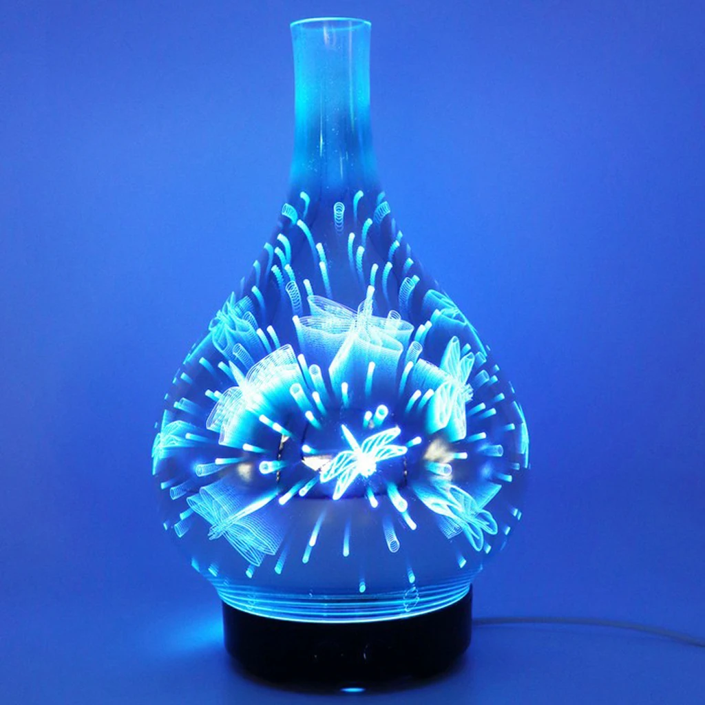 100ml 3D Light Glass Humidifier Essential Oil Diffuser Unit UK Plug