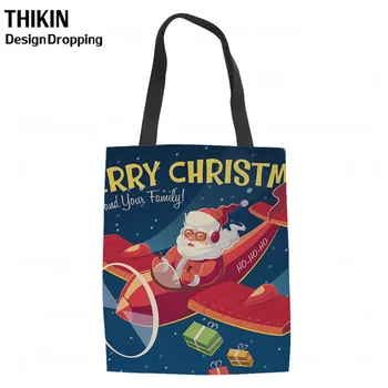 

THIKIN Happy Christmas Student Canvas Tote Cotton Shopping Shoulder Bags for Women Casual Handbag Girls School Bookbag for Gifts