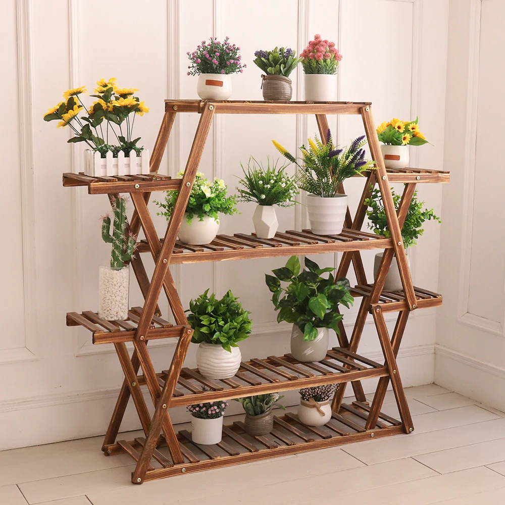 Large Triangular Wood Plant Stand Indoor 6 Tier Flower Pot Holder Shelf