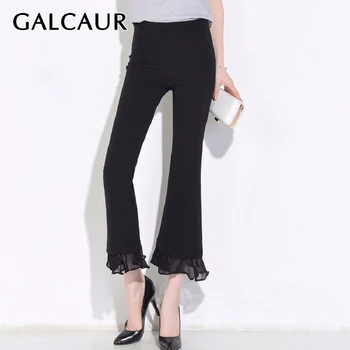

GALCAUR Patchwork Chiffon Trousers For Women High Waist Ankle Length Flare Pants Female Spring Autumn 2020 Streetwear Style