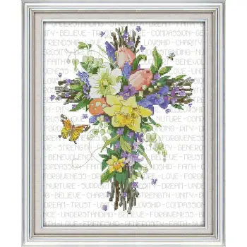 

Joy Sunday DIY Needlework Handmade Cross Stitch Sets Jesus Christ Flower Printed Canvas Cross Stitch Kits 14CT DMC Home Decor