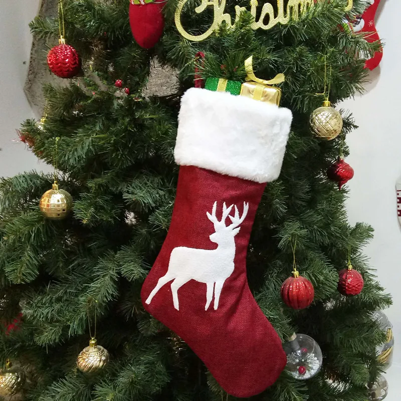 elk B Stocking Новогодние рождественские чулки подарки украшения Рождественские украшения для дома Ноэль Конфеты Сумочка для драже Подарки Рождественская елка Декор - Цвет: elk B Stocking
