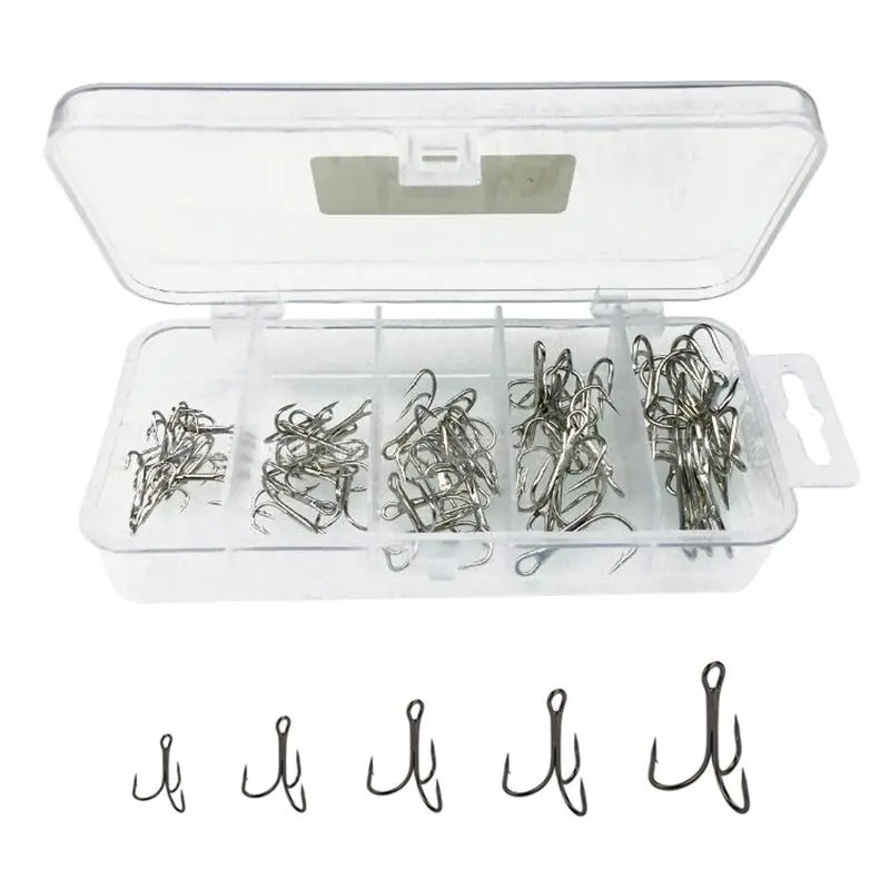 

Treble Fishing Hook Set Size # 2/4/6/8/10 High Carbon Steel Silver for Carp Fishing Hooks