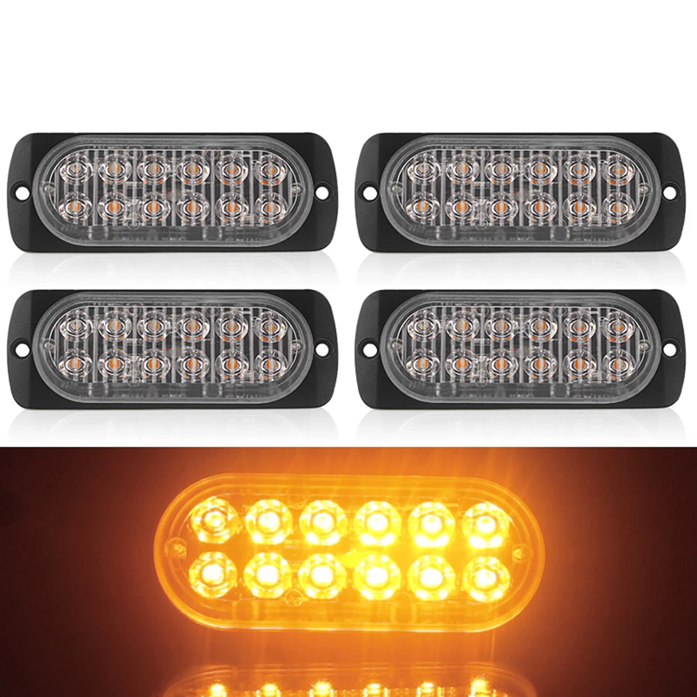 12LED лампы автомобиль грузовик Предупреждение светодиодные световые индикаторы "безопасно" 12 V-24 V 36W желтые супер яркие 4 шт., низкое энергопотребление, быстрый немедленный старт времени