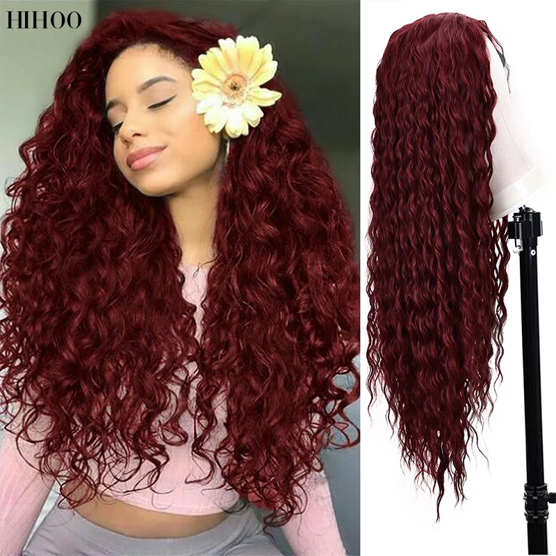 Long Water Deep Wave Headband Hair Black/White Women\'s Wigs Synthetic Natural Glueless High Temperature Fiber Hair Cosplay Daily