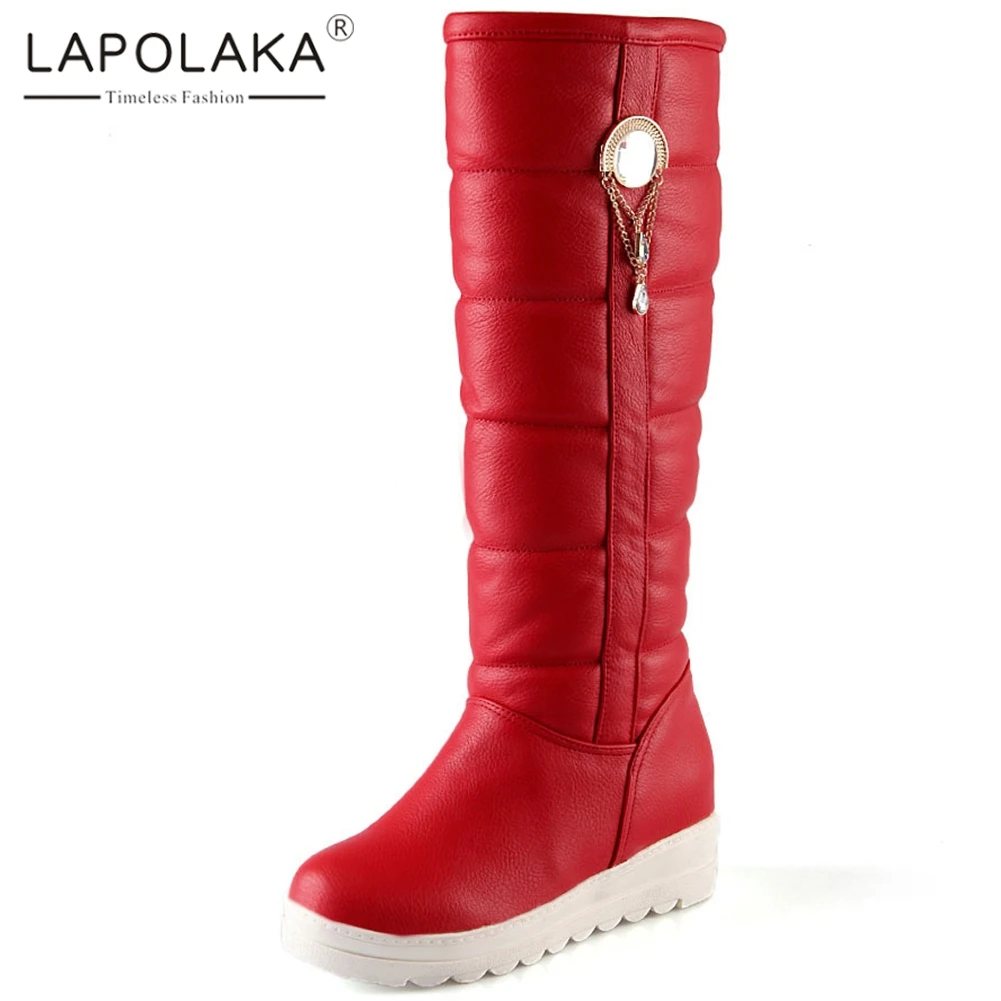 Lapolaka New Arrivals Large Size 30-42 Increasing Heels Metal Decoration Shoes Woman Boots Platform Slip On Winter Boots Women