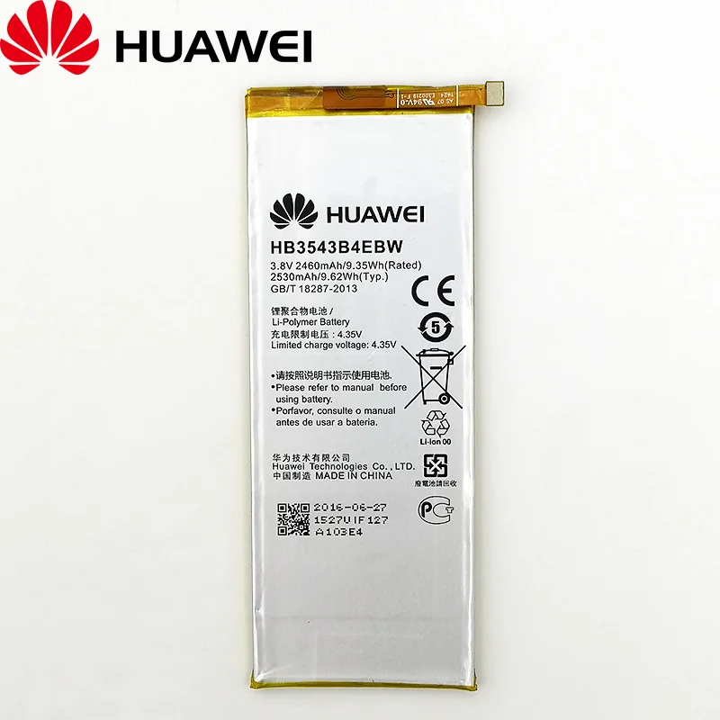 Huawei 100% оригинальный 2530mA HB3543B4EBW Аккумулятор для Ascend P7 P7-L07 L09 L00 L10 L05 L11 новейший