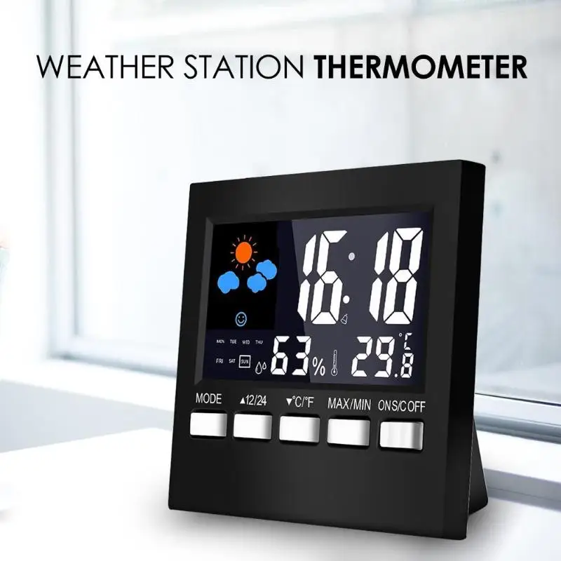 Многофункциональный ЖК-цифровой термометр метеостанции, гигрометр, повтор, будильник, даты, погоды, подсветка