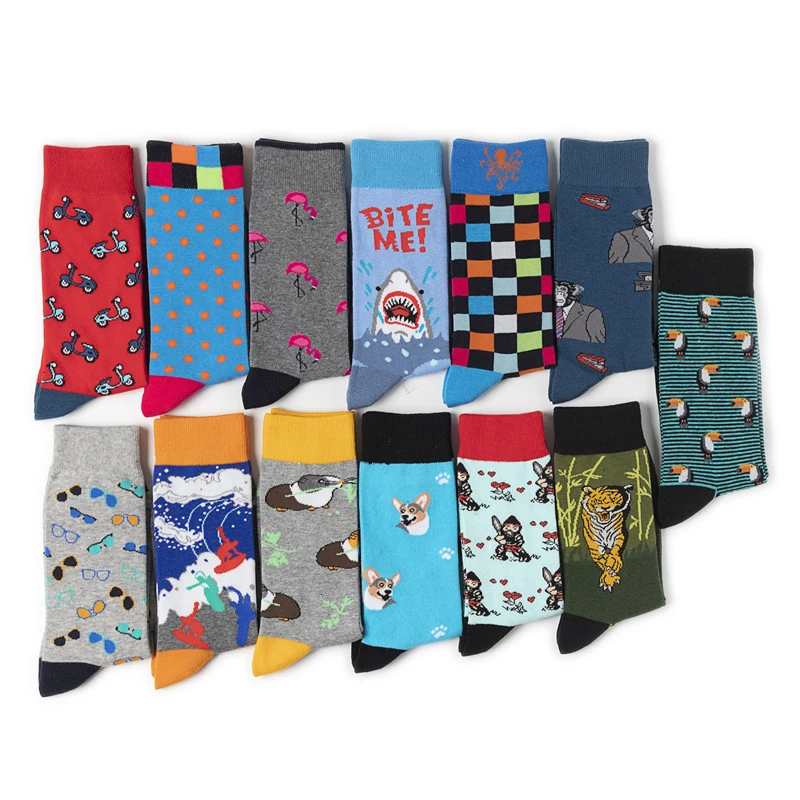 CHAOZHU носки для мальчиков, креативные модные длинные носки из чесаного хлопка с рисунком морской свинки, пробкового фламинго, орангутанга, акулы, тигра, счастливые носки, подарки