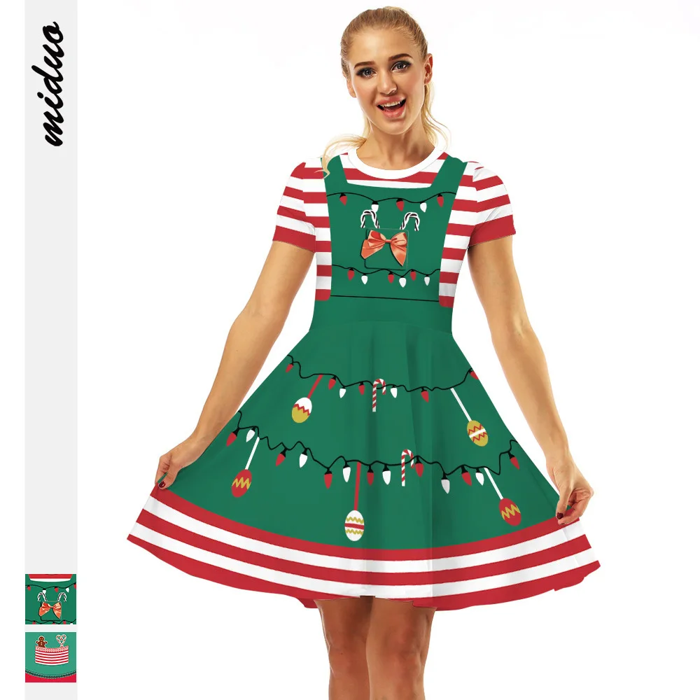 

Cross Border Hot Selling Christmas Digital Printing Short-sleeve One-piece Dress for Women Autumn New Products Casual Fashion Sk