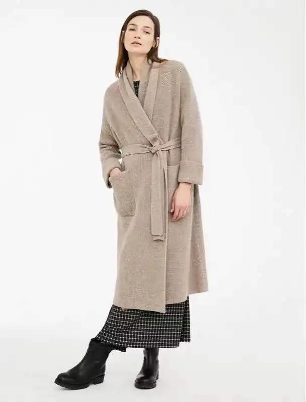 2019 herfst en winter pyjama stijl vrouwen maxi lange 100% wollen vesten jas