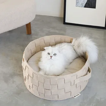 

Cat Bed Pet Round Cloth Make Up Bed House Soft Cat Bed Mat Kennel Summer Autumn Puppy Sleeping Blanket Portable Cat Supply