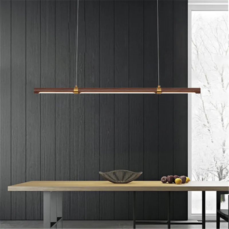 

Simple Modern Nordic Modern Lamps Walnut Strip Restaurant Chandelier Led Minimalist Office Solid Wood Kitchen Hanging Lamps