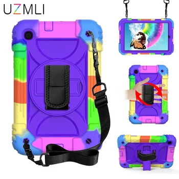 

3 Layers Protection Rainbow Hybrid Case For Samsung Galaxy Tab A 8.4 2020 T307 Kids Armor Shockproof Hand Shoulder Strap Cover