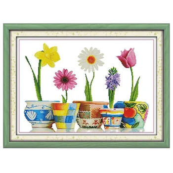 

DIY Cross Stitch Hand embroidery Five vases 14 Count 62 * 46 cm
