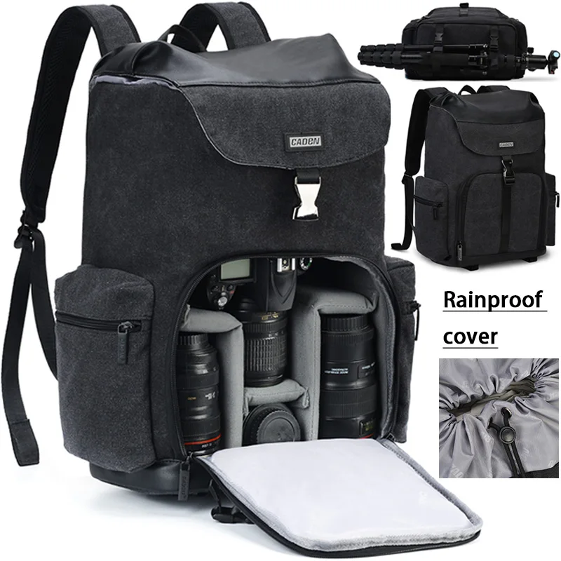CADeN Camera Backpack Canvas Waterproof Camera Bag Outdoor Wear-Resistant Large Photography