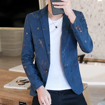 

2019 youth suit collar grinding MAO printing leisure suit men bronzing suit