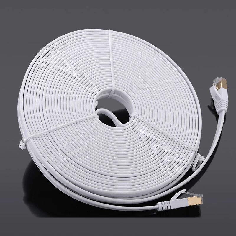 15 м высокоскоростной Cat 7 SSTP RJ 45 категория 7 плоский кабель для локальной сети белый