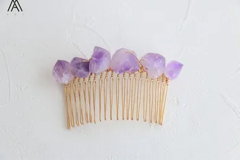 

5PCS Rose Gold Wire Wrapped Amethysts Quartz Stone Hair Combs Tiara For Women Crystal Combs Bridal Combs Hair Jewelry HG053AMH.E