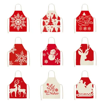 

Christmas Decorations Kitchen Apron Women Men Snow Elk Christmas Tree Cooking Baking Accessories For Home Kitchen Linens Bib