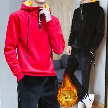 

Male Sporting Suits Winter Gold Velvet Tracksuit Men's Sportswear Sets Thick Fleece Warm Hoodies + Pants Oversized M-3XL