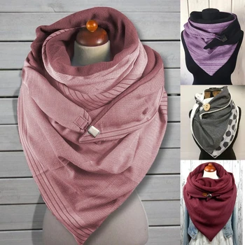 

Women Winter Warm Large Neck Shawl Wrap Contrast Color Printing Button Scarf Bib