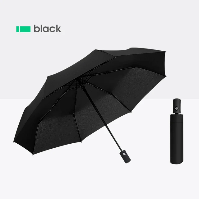 Fully Automatic 8 Bones Folding Women Umbrella Light Portable Large Windproof Rain Business Umbrella Gift Parasol Men Children 8K-Black