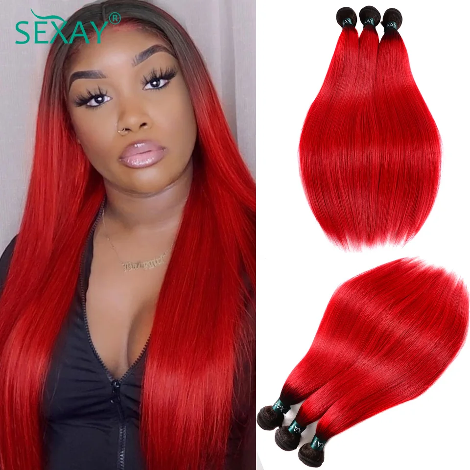 Sexay 1B Purple Colored Hair Bundles Peruvian Straight Human Hair Weave 10-28 Inch Remy Straight Ombre Human Hair Weave Bundles images - 6