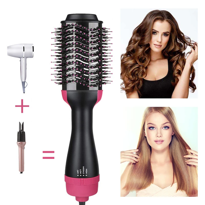 Brush Hair-Dryer Straightener Curling Iron Hot-Air-Comb 3-In-1 Negative-Ion