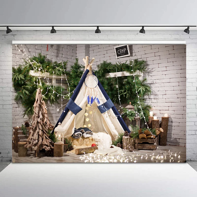 

NeoBack Christmas Decoration Tree Backgrounds for Photo Studio Tent Camp Wild Children Birthday Photogrpahy Backdrops