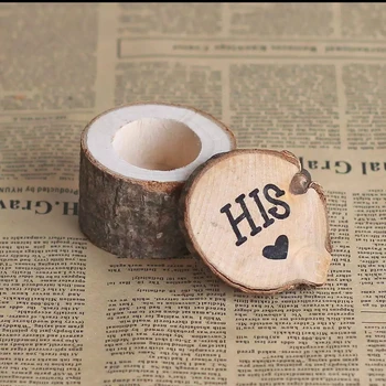 

His Hers Printed Wooden Ring Box Marriage Proposal Supply DIY Wedding Decoration Accessory