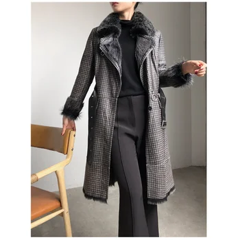 

New Winter Women's 2020 High Quality Leather Fox Fur Collar Lamb Fur Coat Women's Long Coat