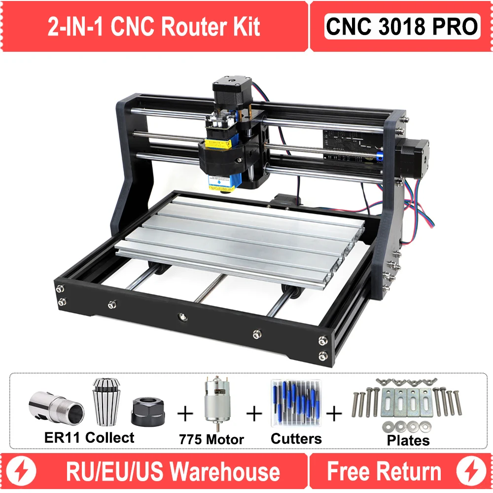 Модернизированный DIY фрезерный станок с ЧПУ 3018 PRO 500 MW/2500 MW/5500 MW 15 W CNC лазерный