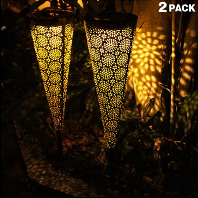 

2 Pcs Solar Lawn Lamp Hollow Cone Iron LED Light Waterproof Garden Light For Outdoor Garden Decor Backyard Patio Walkway